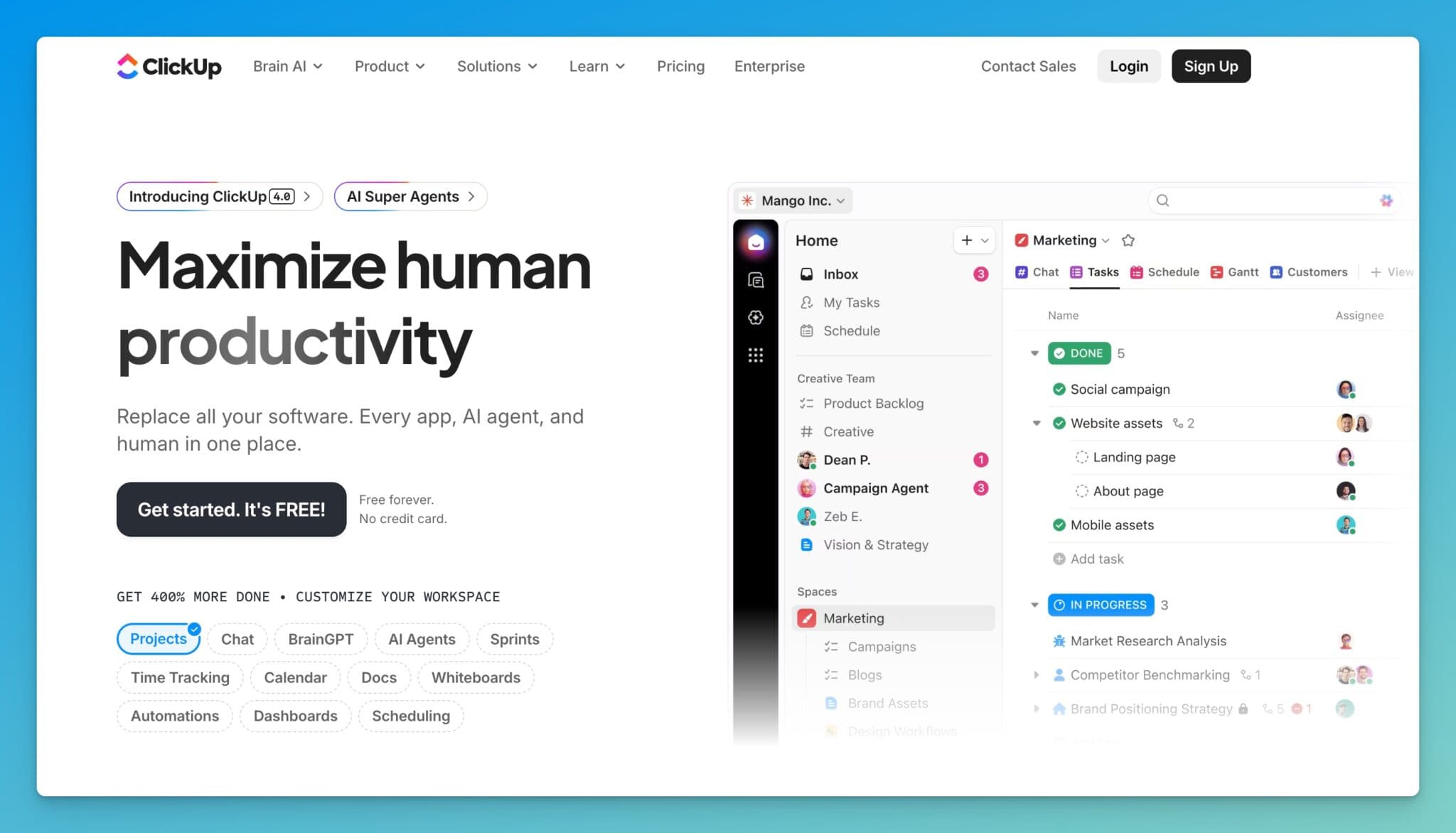 ClickUp Homepage (Marketing Review)