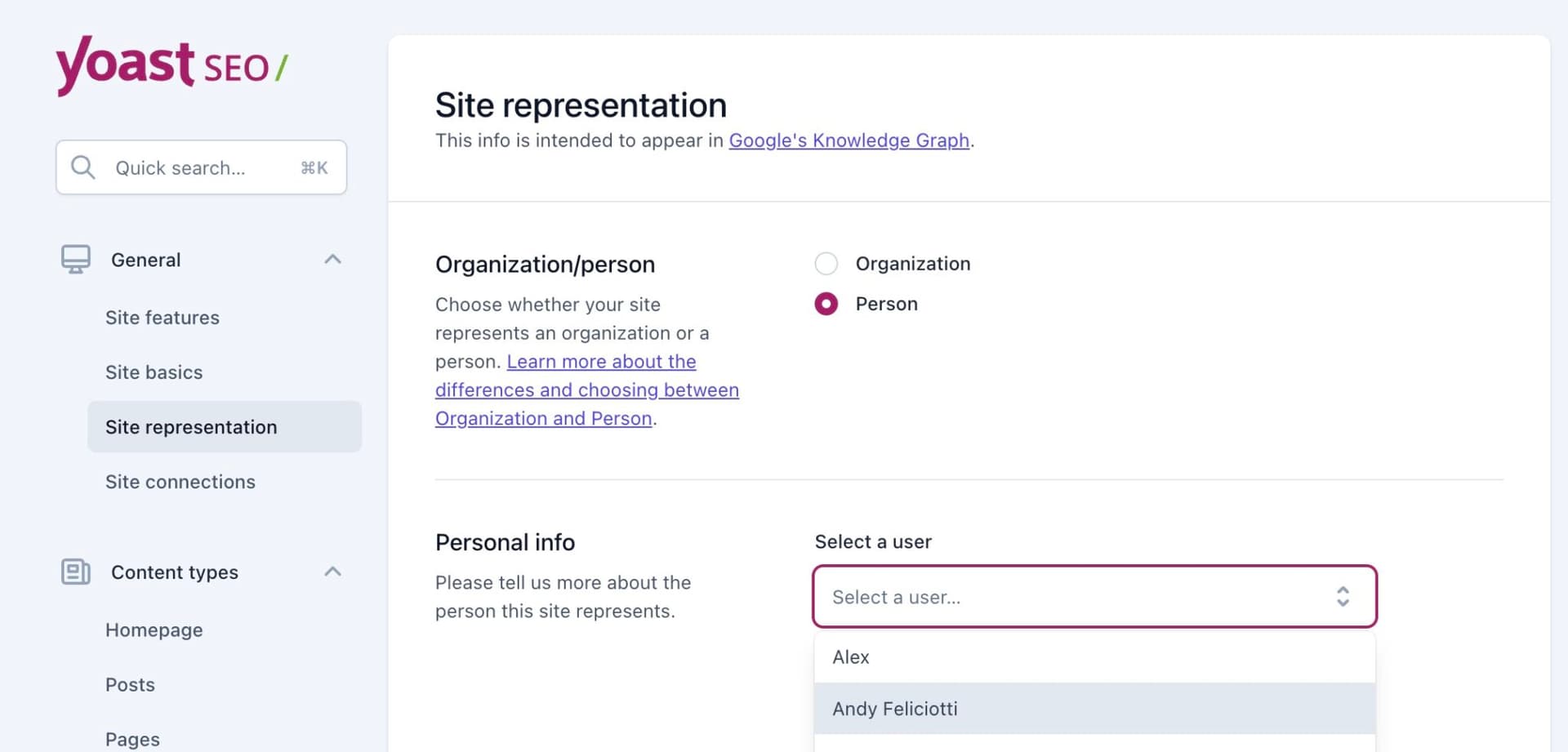 Site settings for author in Yoast SEO